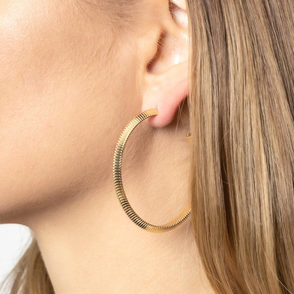 2 Inch 14k Gold Dipped Brass Metal Hoop Earrings Hypoallergenic Textured